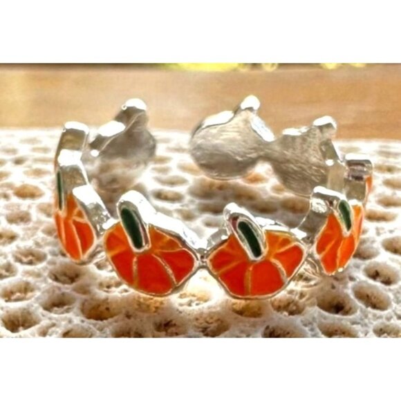 Pumpkin Ring New Orange Silver Adjustable Thanksgiving Autumn Jewelry Fe… - Picture 1 of 12